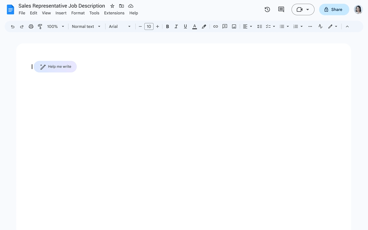 Exemplo da inteligência artificial do Google sendo usada no Google Docs