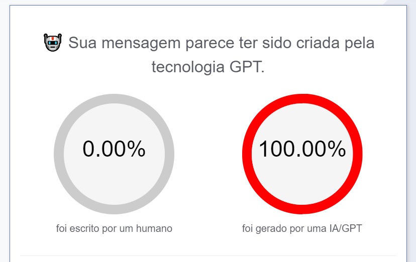 aviso de texto gerado por IA na versão brasileira do ZeroGPT