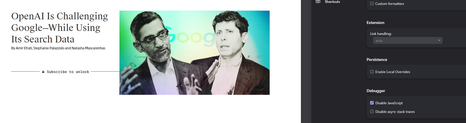 exemplo de paywall do portal the information