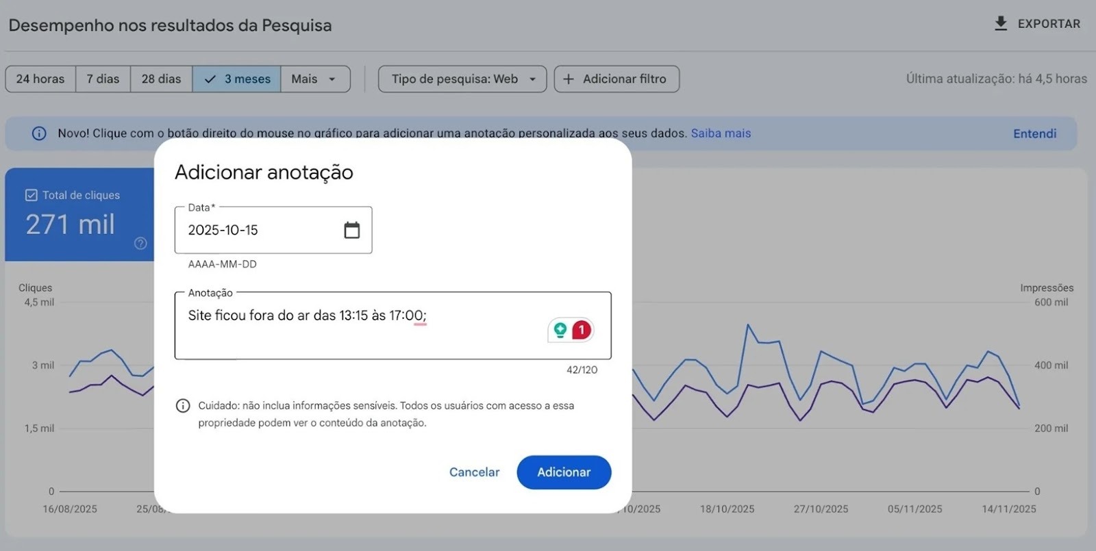 Captura de tela mostrando um exemplo de anotação no GSC
