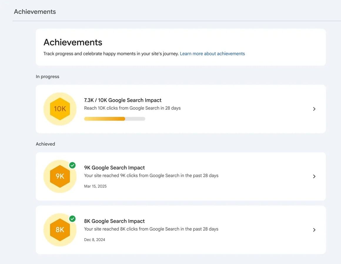 Captura de tela do relatório de Conquistas