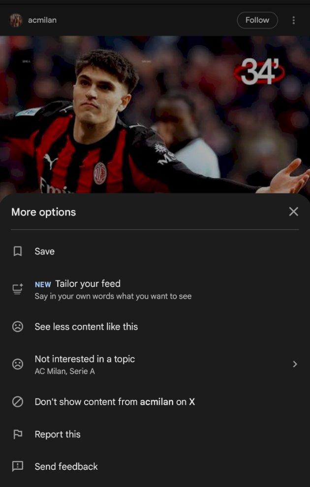 Captura de tela que mostra o novo botão de 'Tailor your feed', personalização de feed do Discover.