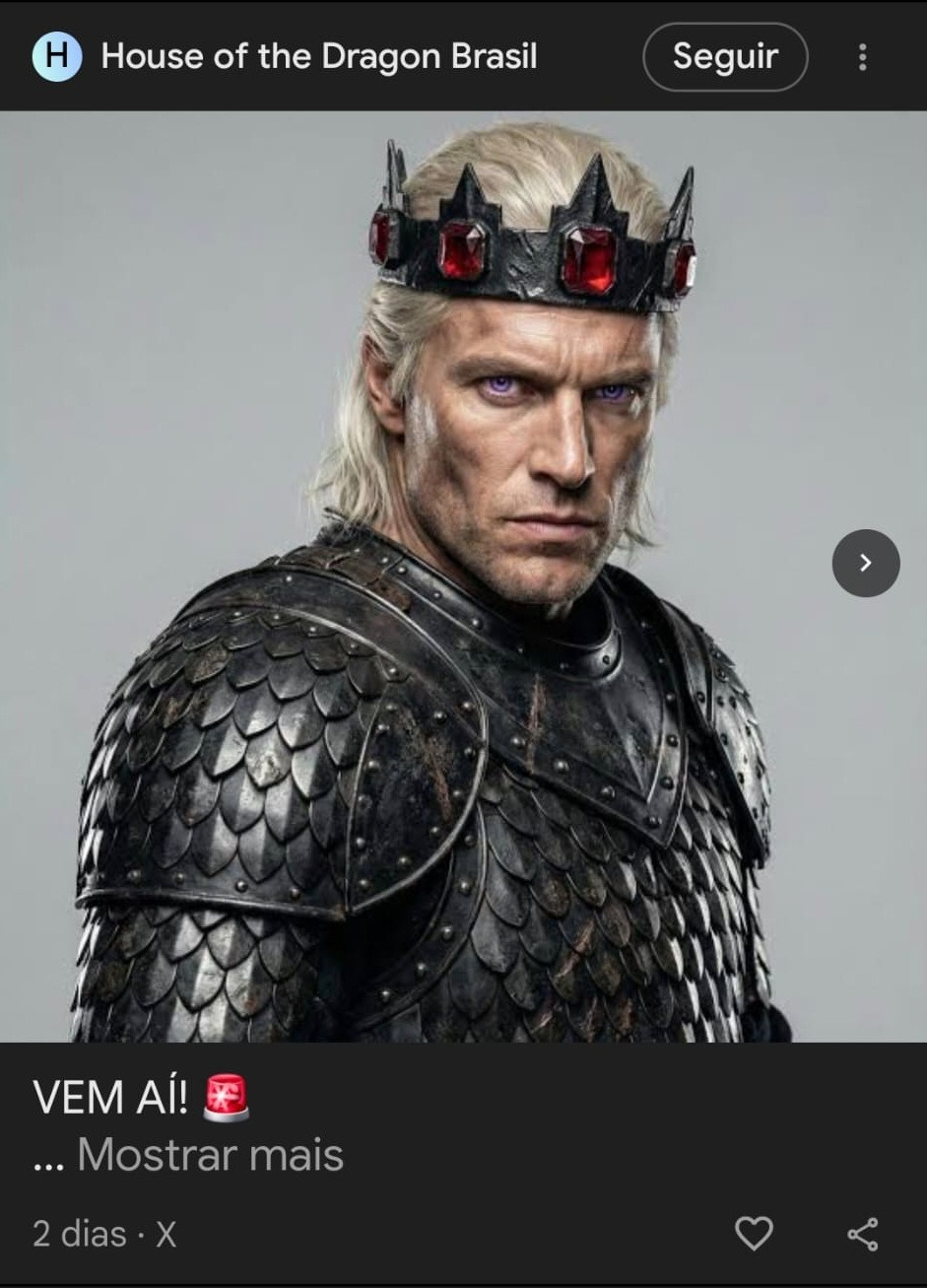 Captura de tela que mostra um exemplo de conteúdo de rede social no Discover. Trata-se de um post do X, de um perfil de House of the Dragon, série da HBO.